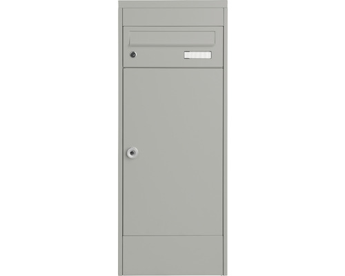 MEFA pakketbrievenbus, gepoedercoat staal, BxHxD 410/1025/325 mm, Mana 482, wit aluminium RAL 9006, frontuitname, 2 compartimenten met naamplaatje