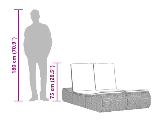 Chaise longue double avec coussins noir résine tressée