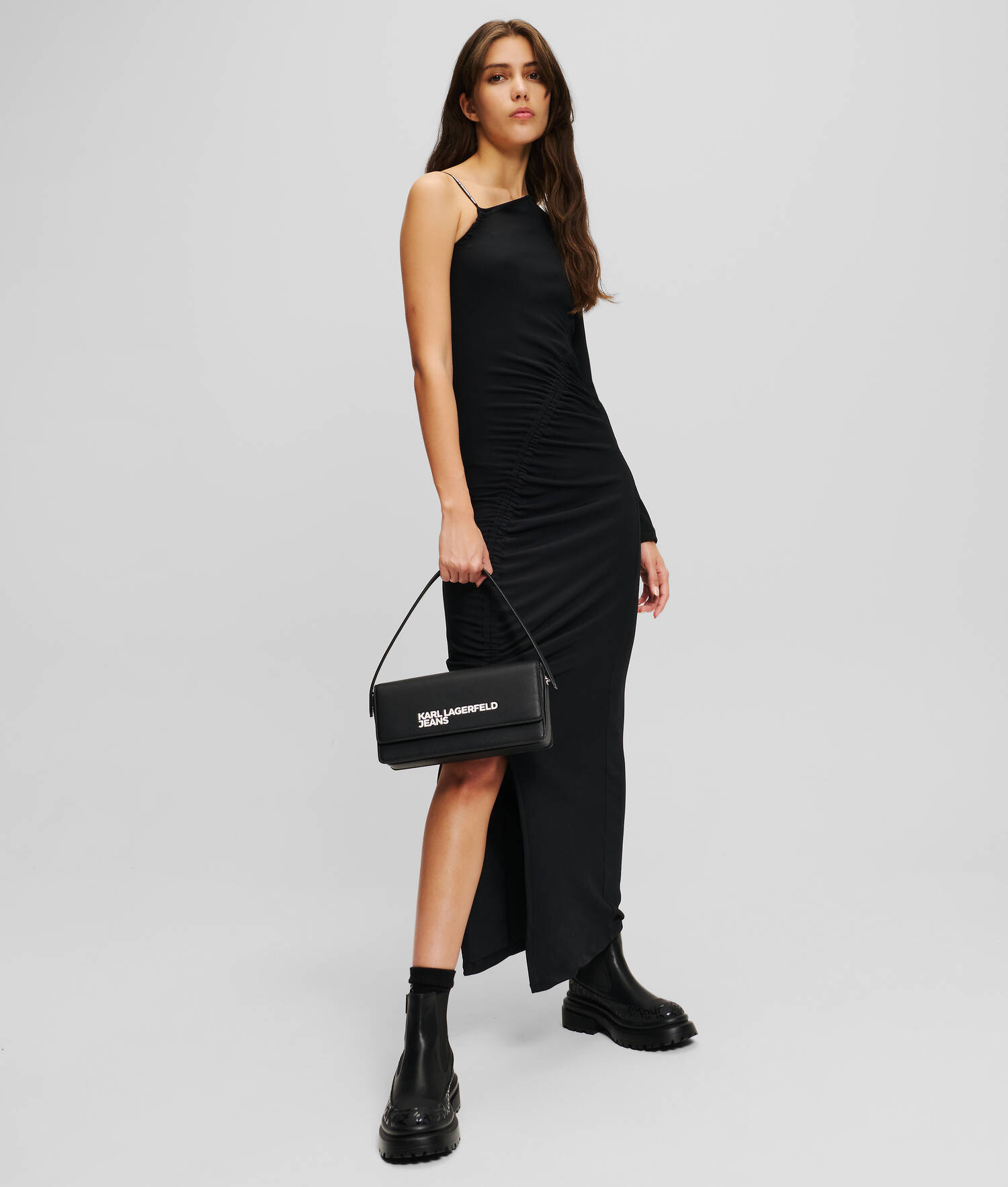 ROBE MAXI ASYMÉTRIQUE FRONCÉE KLJ