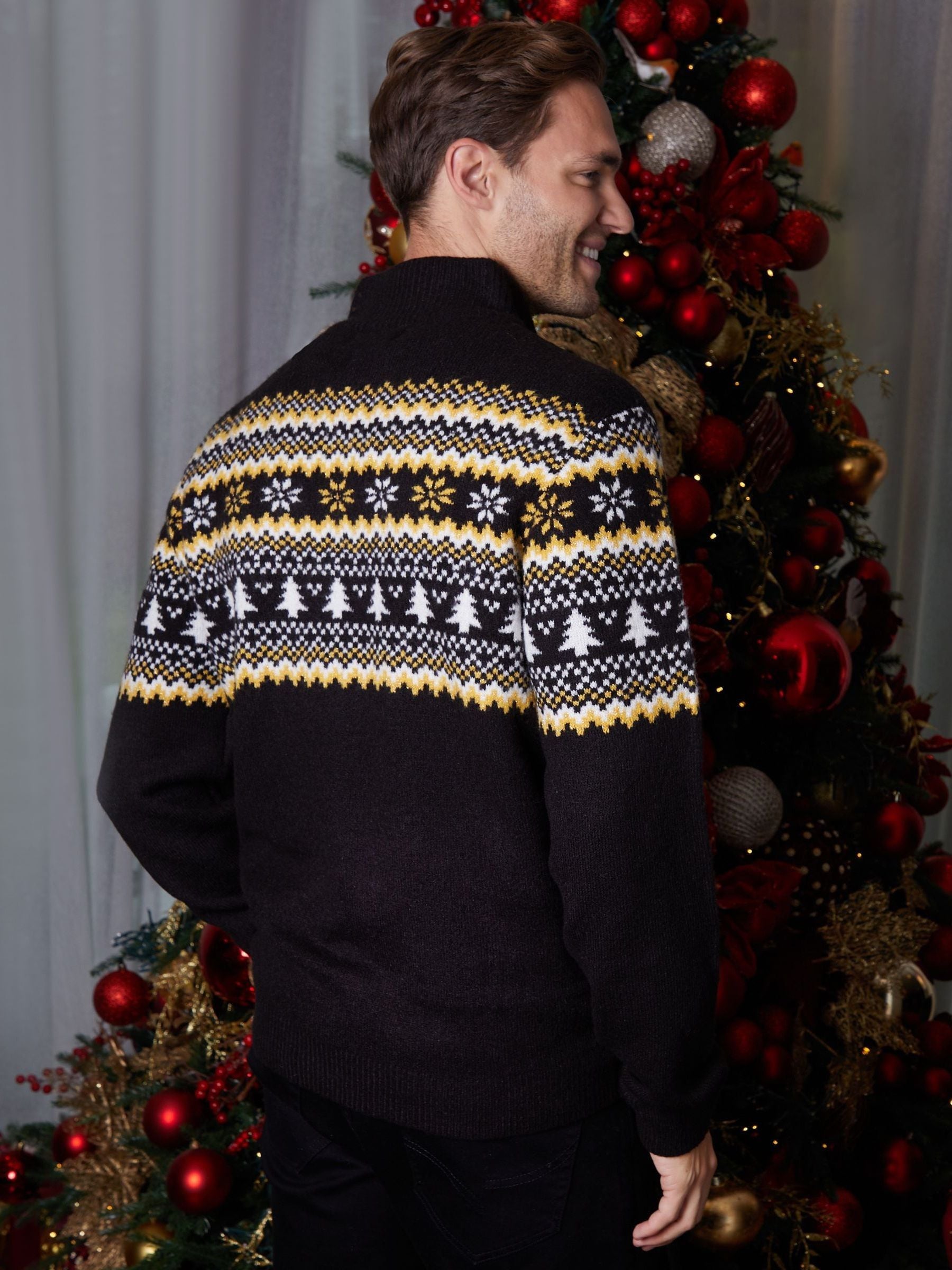 Threadbare Knitted Fairisle Christmas Quarter Zip Jumper