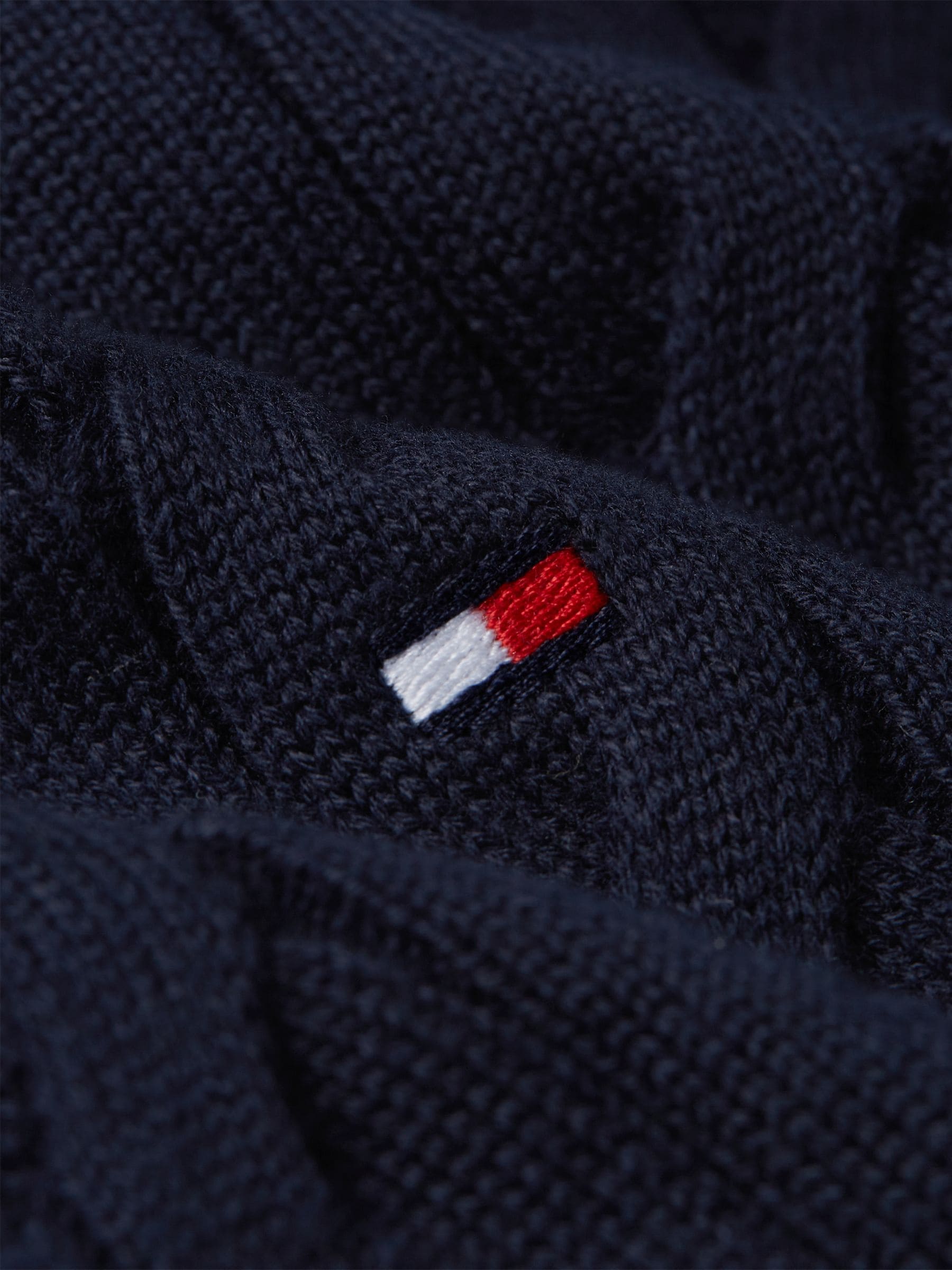 Blauw - Tommy Hilfiger - Gebreide kabeltrui met halve rits
