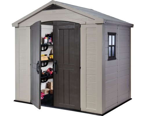 Keter Factor 8x6 kunststof speelhuis met vloer en plank, 256,5 x 182 cm, beige