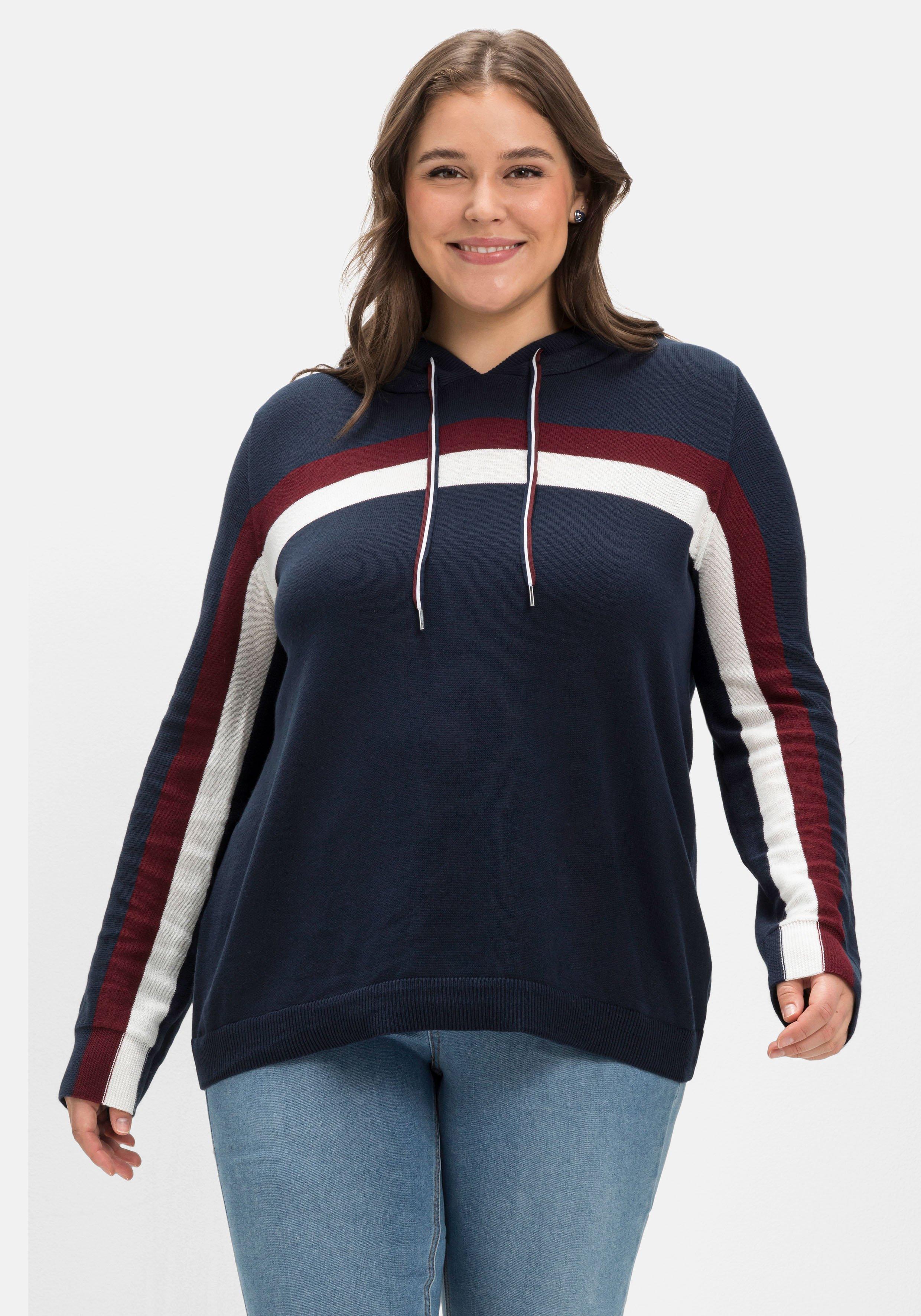 Pullover mit Kapuze und Intarsien-Streifen