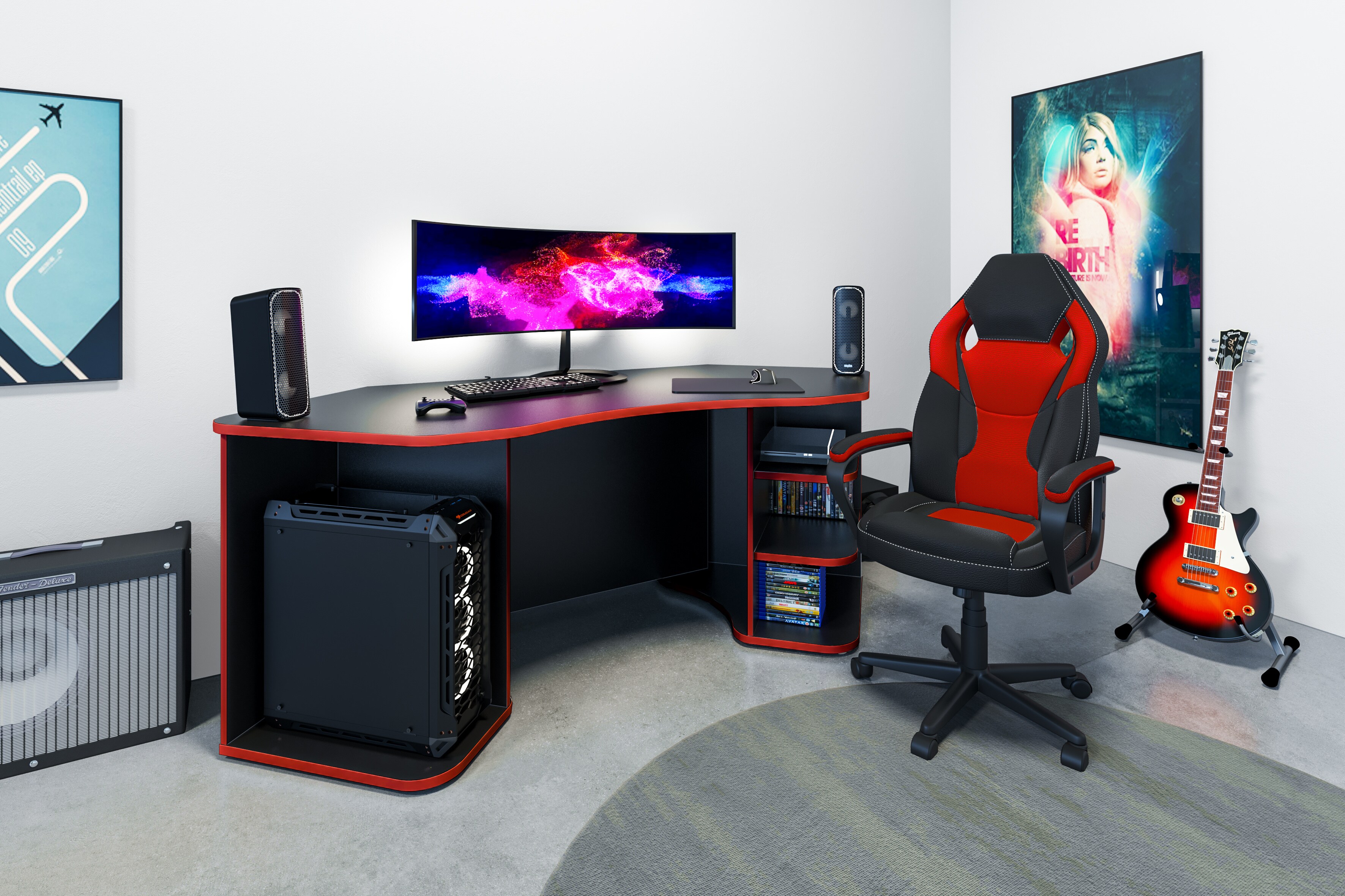 byLIVING Bürostuhl MATTEO, Kunstleder schwarz/rot, Gestell Kunststoff schwarz