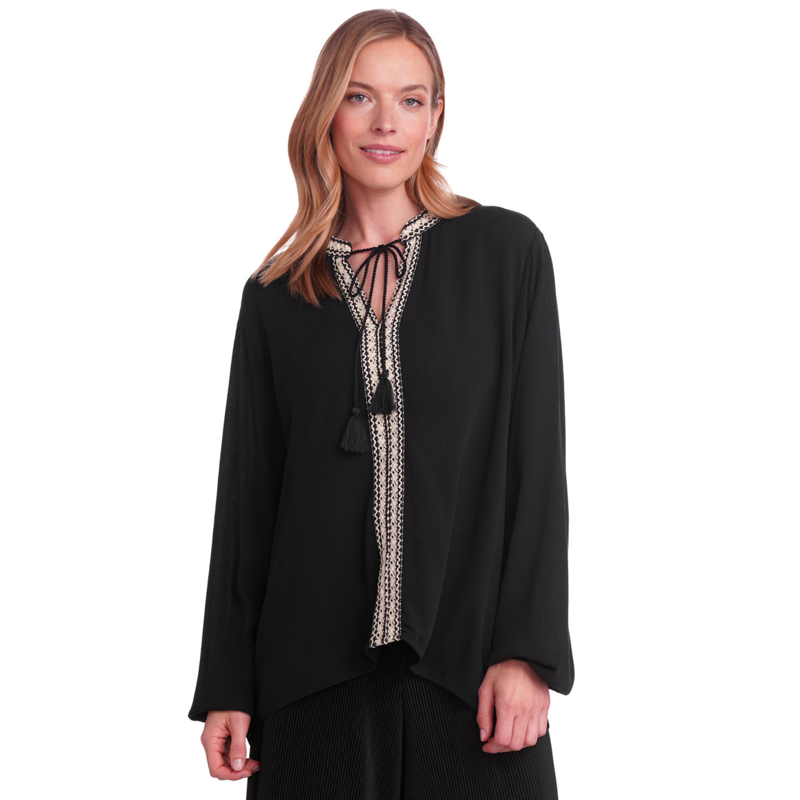 Gina Benotti Damen Bluse in gekreppter Optik schwarz