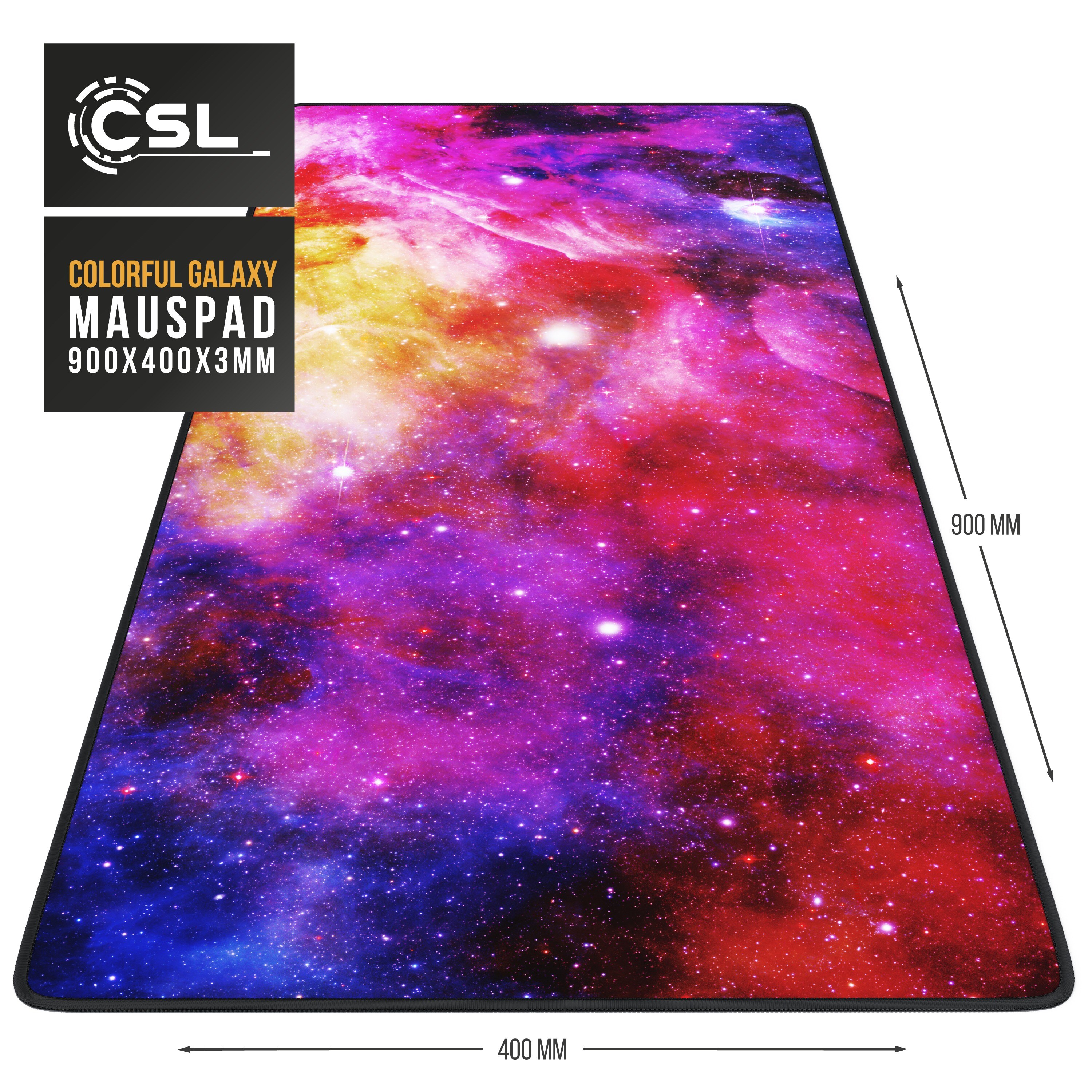 CSL Gaming Mauspad XXL Schreibtischunterlage 900 x 400mm, Präzision & Geschwindigkeit, Farbige Galaxie