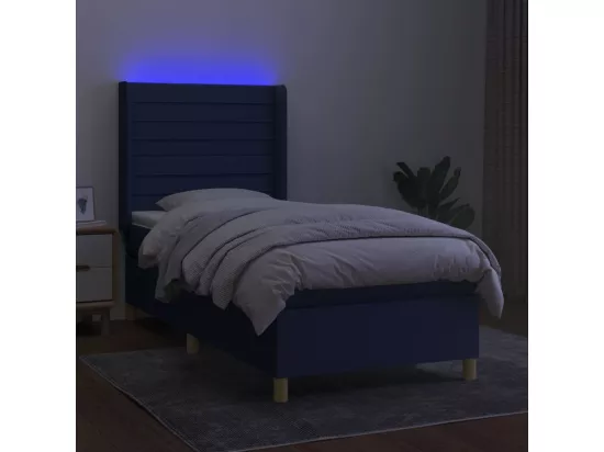 Sommier tapissier avec matelas et LED Bleu 90x190 cm Tissu
