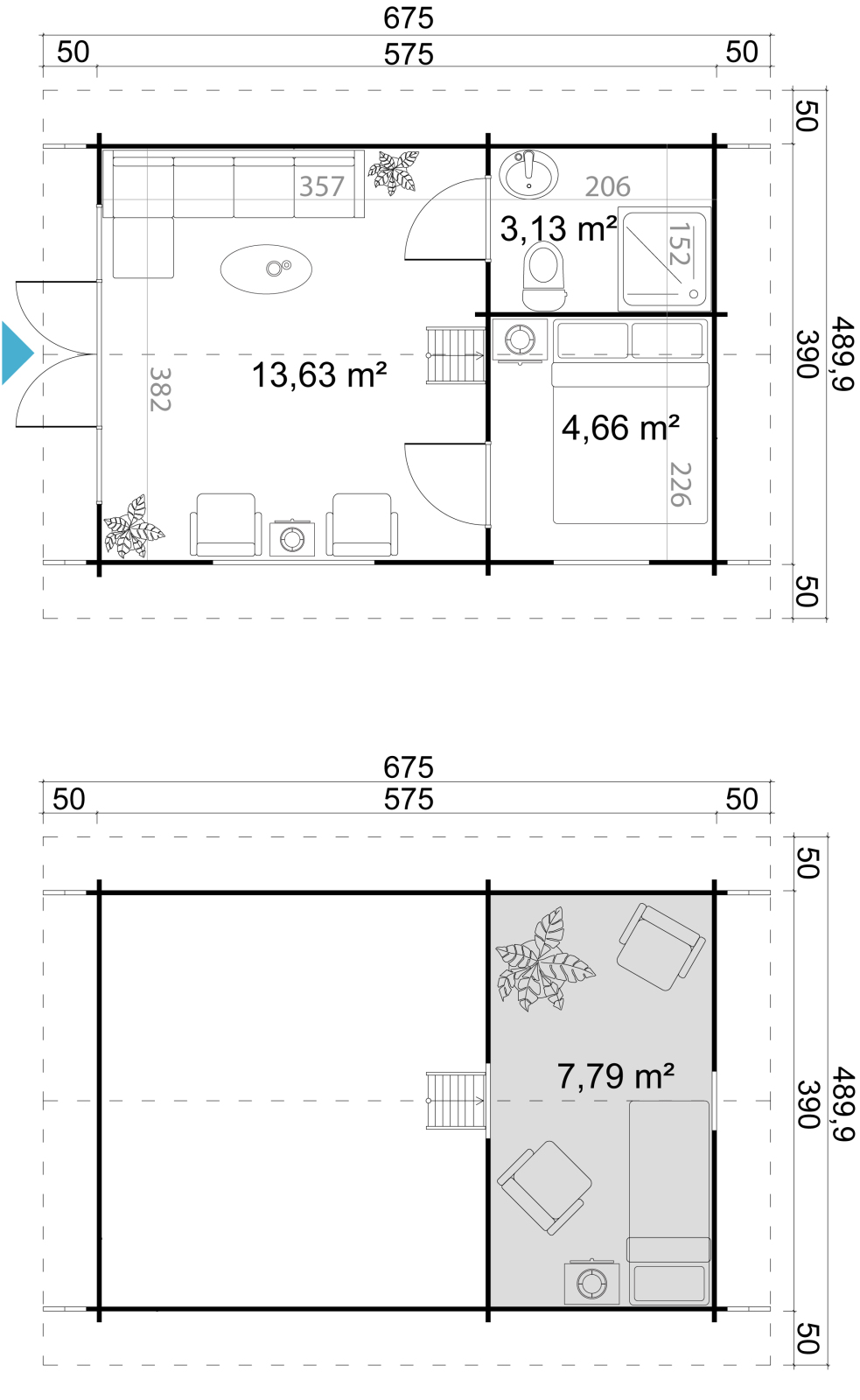 Gartenhaus CAROLINE 2.3 - gletschergrün - Fichte massiv - 390x575 cm
