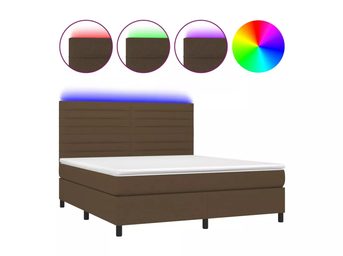Sommier tapissier matelas et LED Marron foncé 160x200 cm Tissu