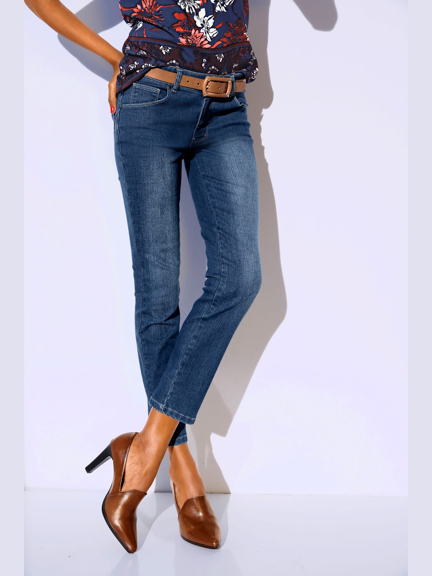Jeans effet ventre plat longueur 7/8
