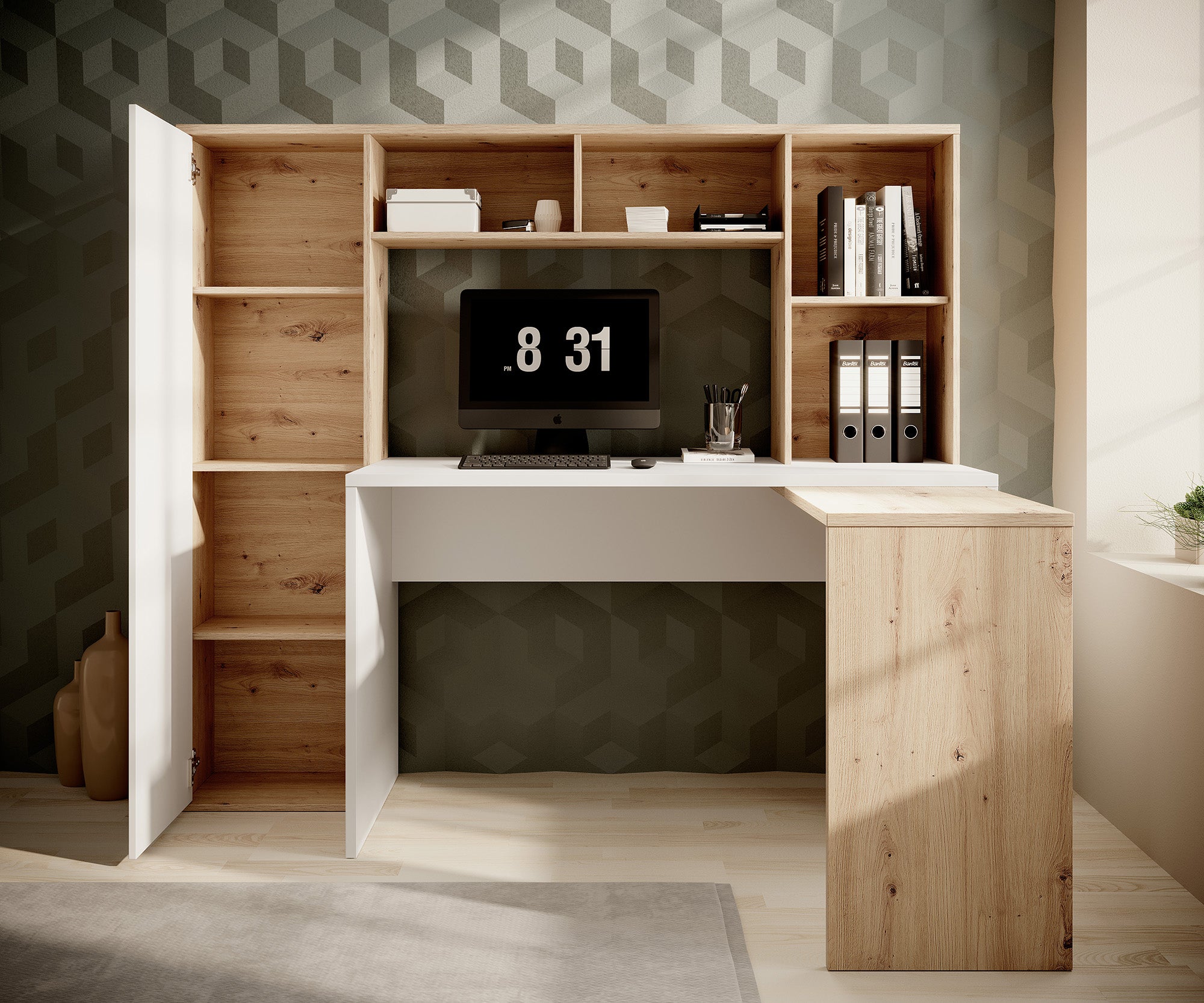 Elze - Bureau - Eiken/wit - 173x117 cm