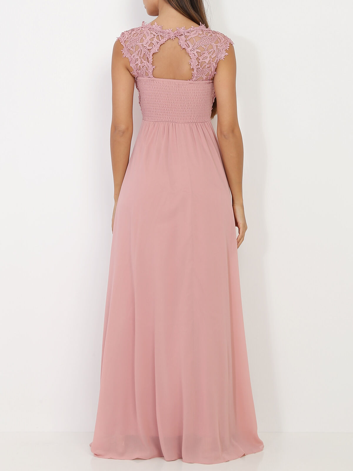 Robe longue à dentelle- Vieux rose