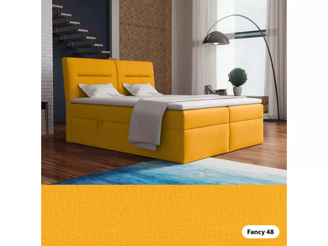 LE LIT BOXSPRING Moderno avec coffres de lit et surmatelas, en tissu Fancy 48 (jaune moutarde), 200x200 cm.