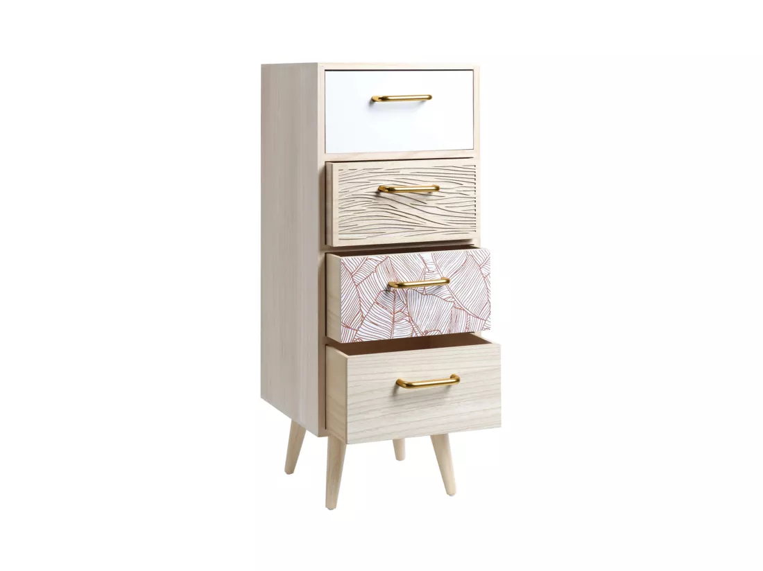 Commode Étroite en Bois avec 4 Tiroirs Style Bohème