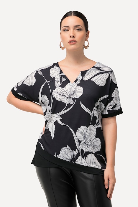 Blusenshirt, Blüten, Tunika-Ausschnitt, Halbarm