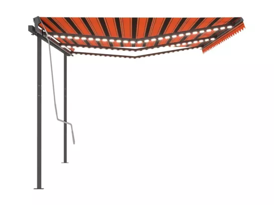 Auvent manuel rétractable avec LED 6x3,5 m Orange et marron