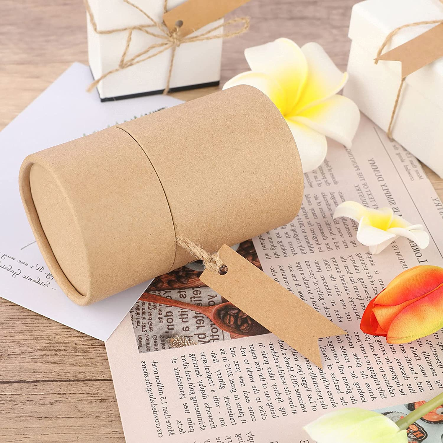 (100er Set) Schmale Geschenk Anhänger Bastel Etiketten Kraftpapieranhänger   Jute Schnur - Braun
