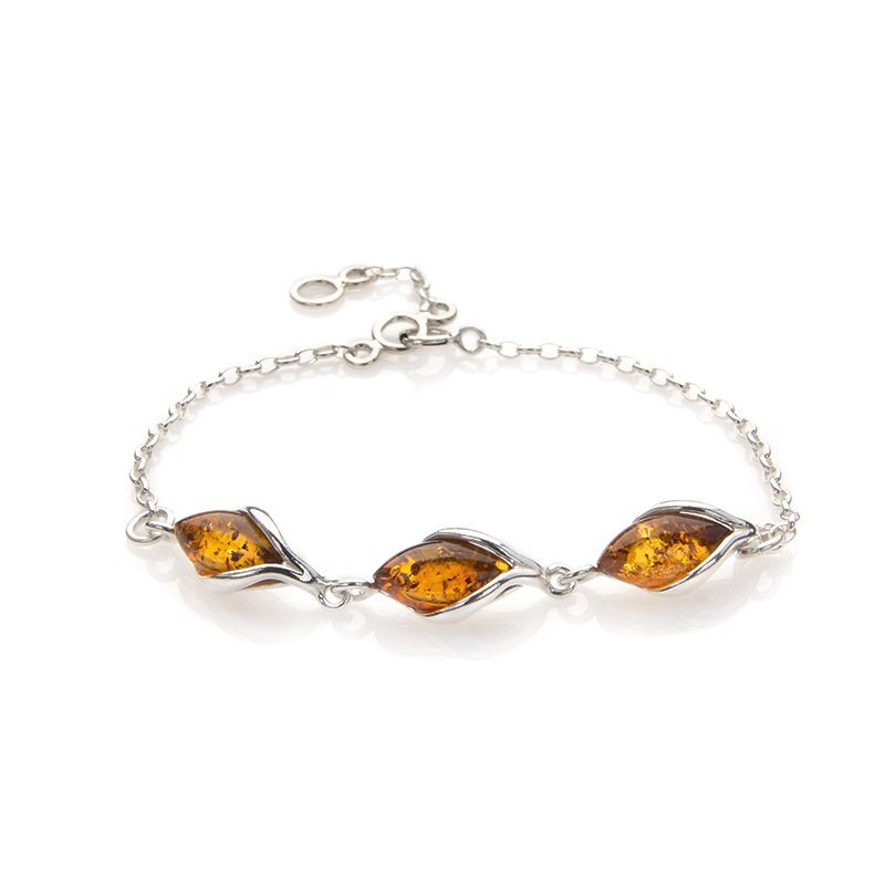 Bracelet argent ambre cognac