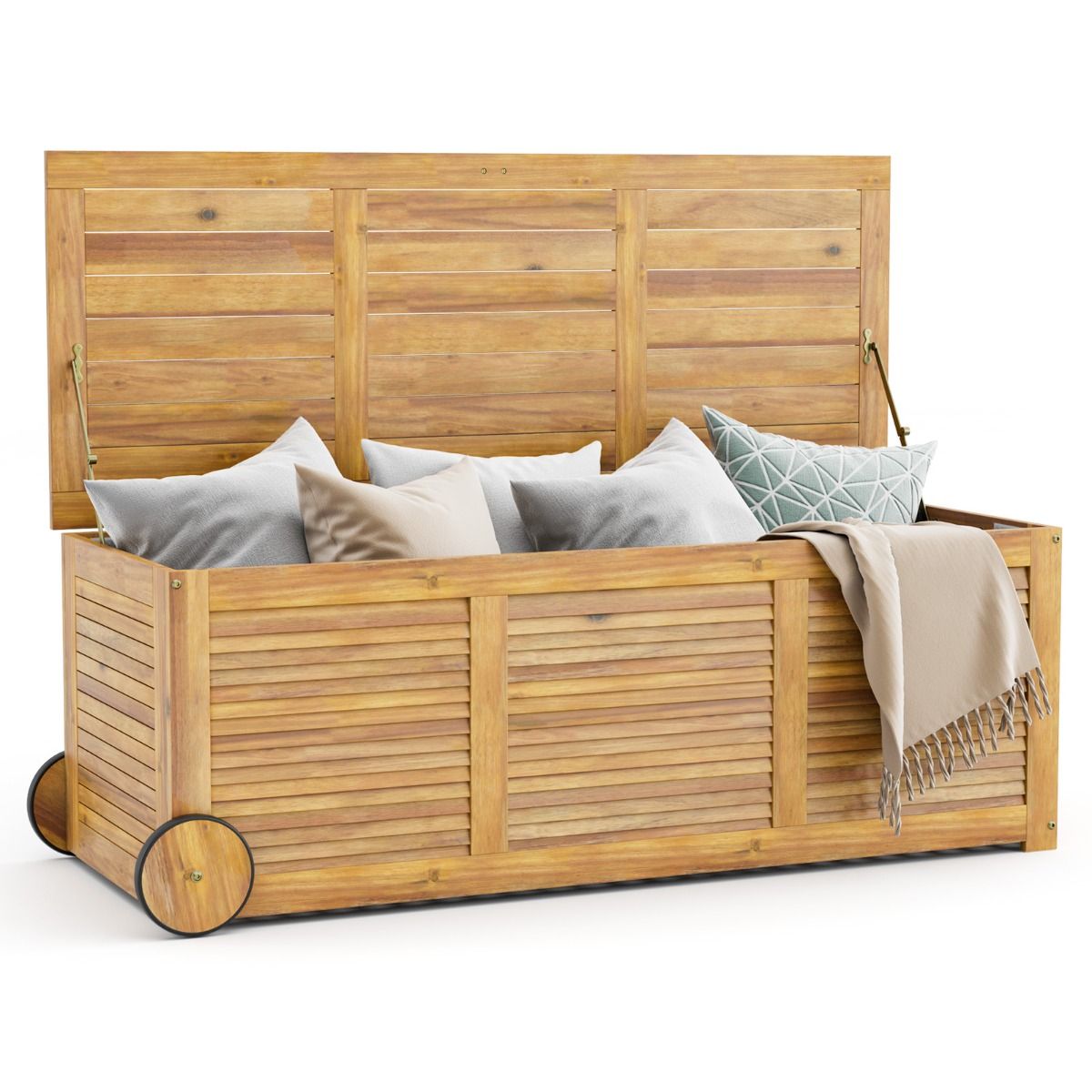 Coffre de Rangement 182L en Bois d’Acacia Charnière en Métal Banc de Rangement à Roulettes Extérieur pour Jardin Patio - Lidl-Manfred