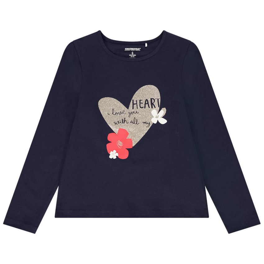 T-shirt manches longues print glitter pour fille - Bleu marine