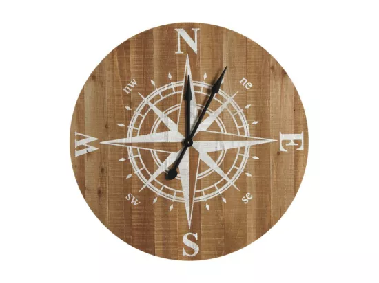 Horloge boussole en bois