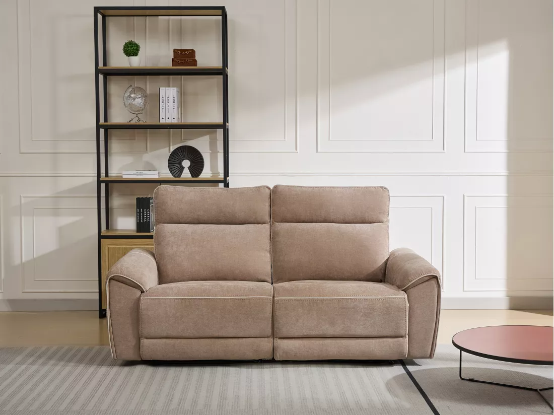 Canapé 3 places relax électrique en tissu taupe DJARALO