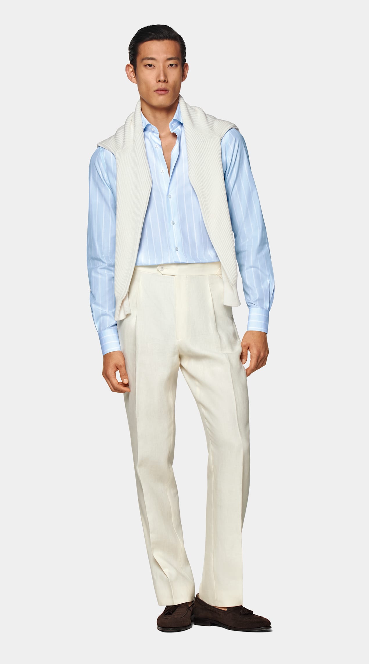 Chemise coupe ajustée en popeline bleu clair à rayures