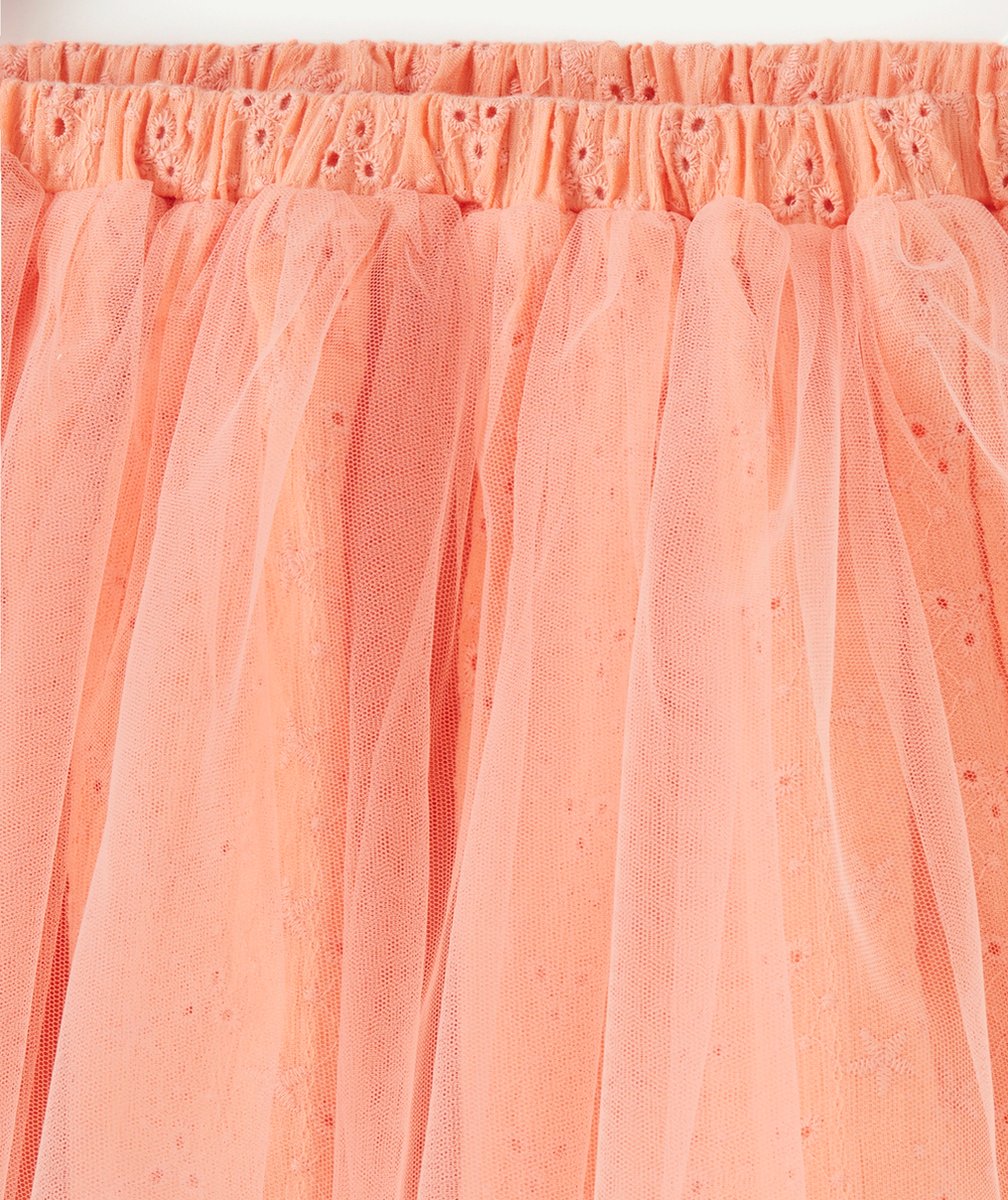JUPE FILLE ROSE AVEC BRODERIES ET TULLE