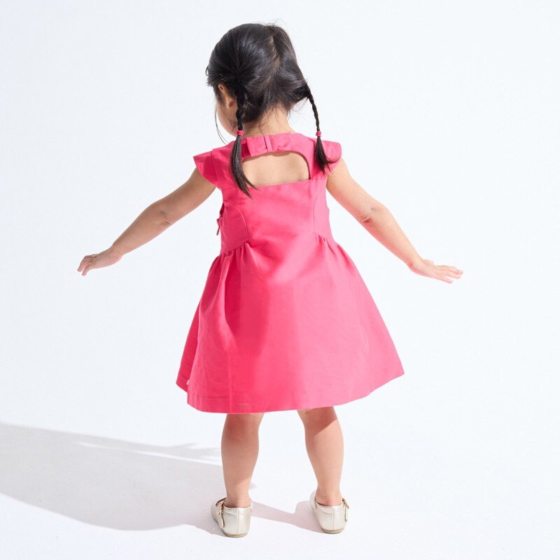 Robe de fête coton et lin rose bébé fille Rose