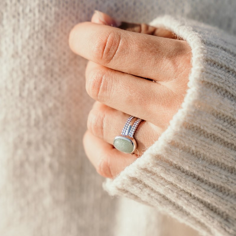 Bague Argent Tendance Pierre Precieuse Fine Aventurine