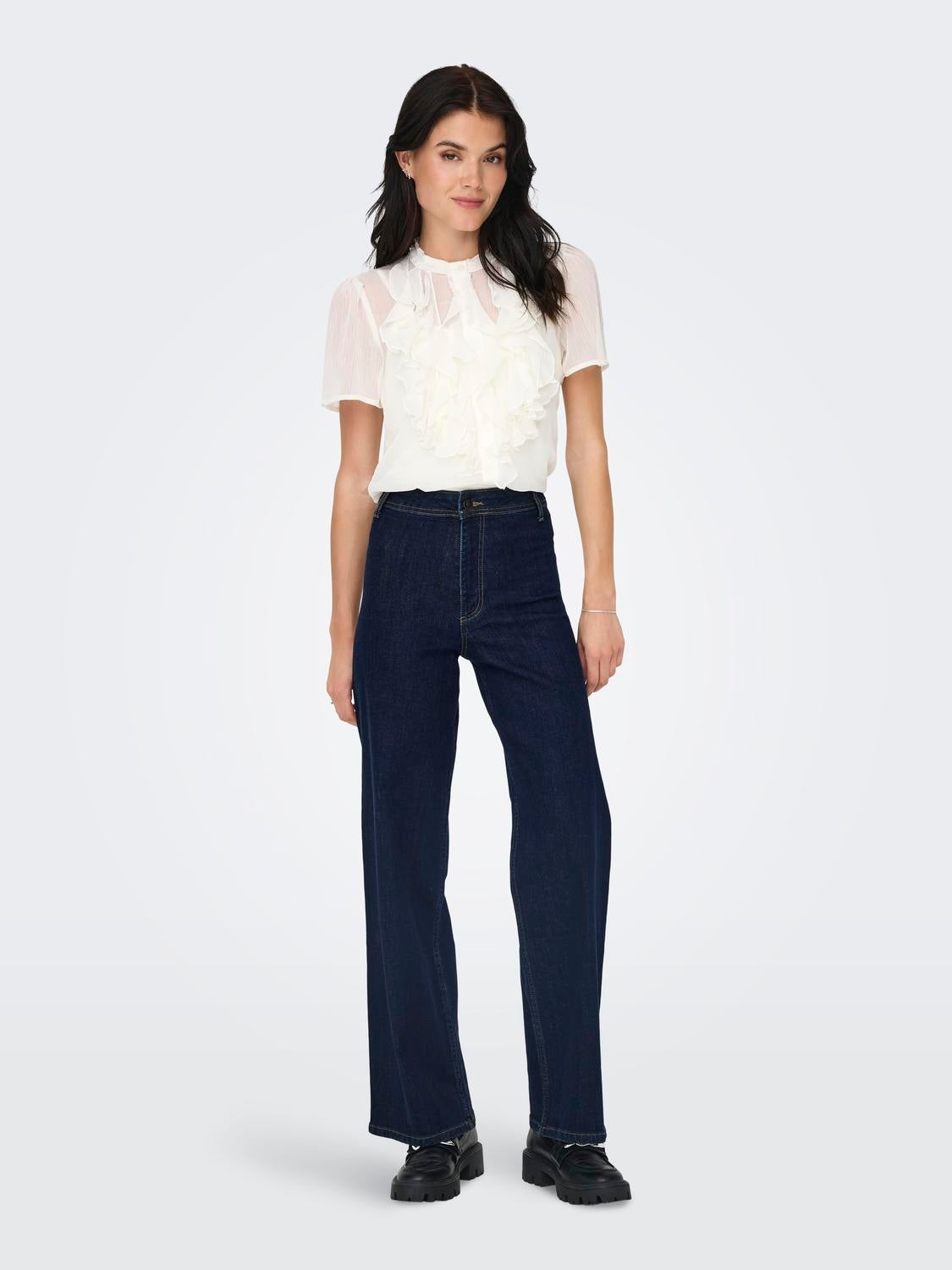 JDYVANESSA Hohe Taille Gerade geschnitten Jeans Dark Blue Denim