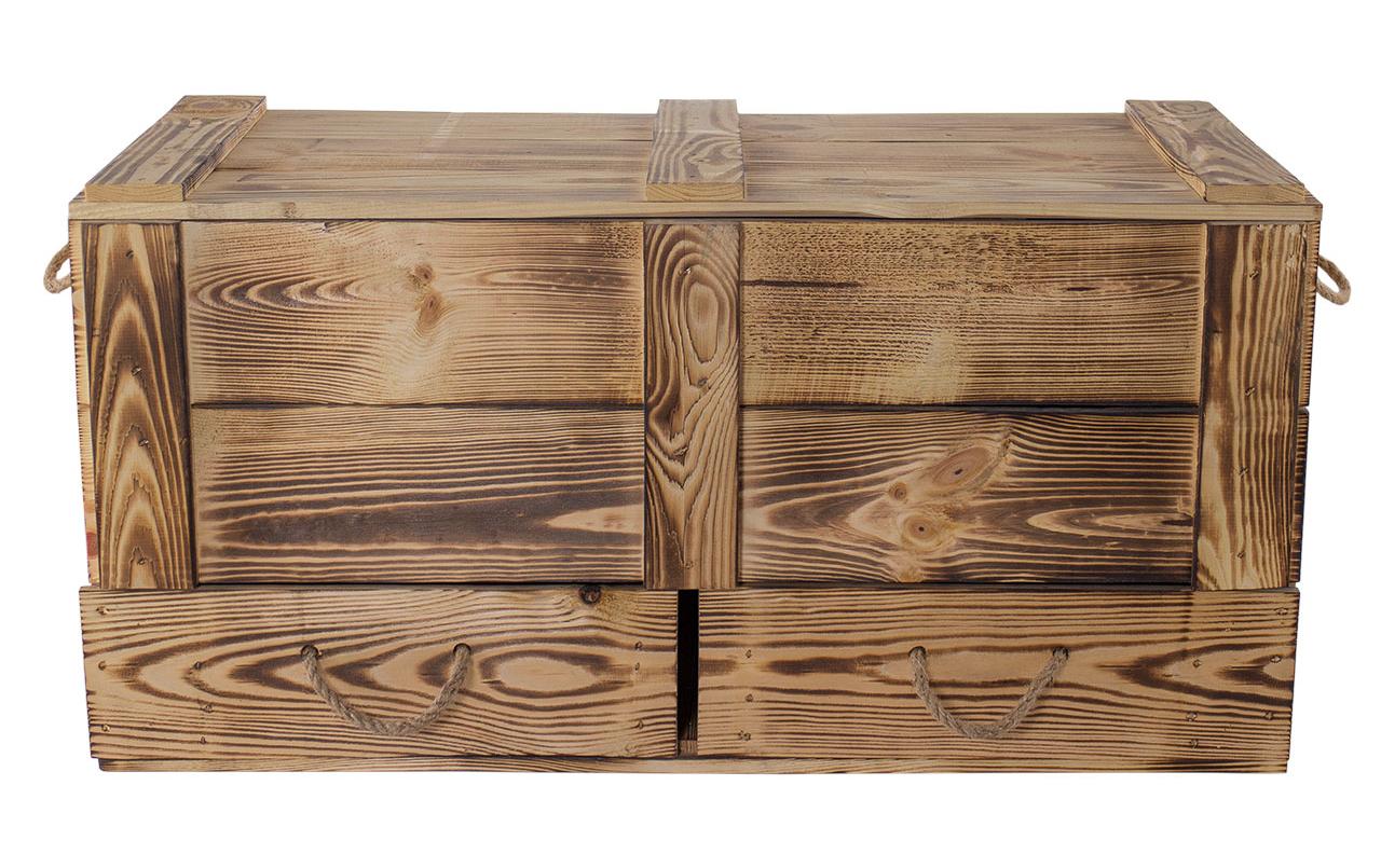 Truhe Vintage geflammt, 85 x 40 cm<br>Holztruhe mit 2 Schubladen
