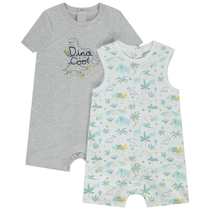 Lot de 2 combishorts motifs dinos pour bébé garçon - Blanc
