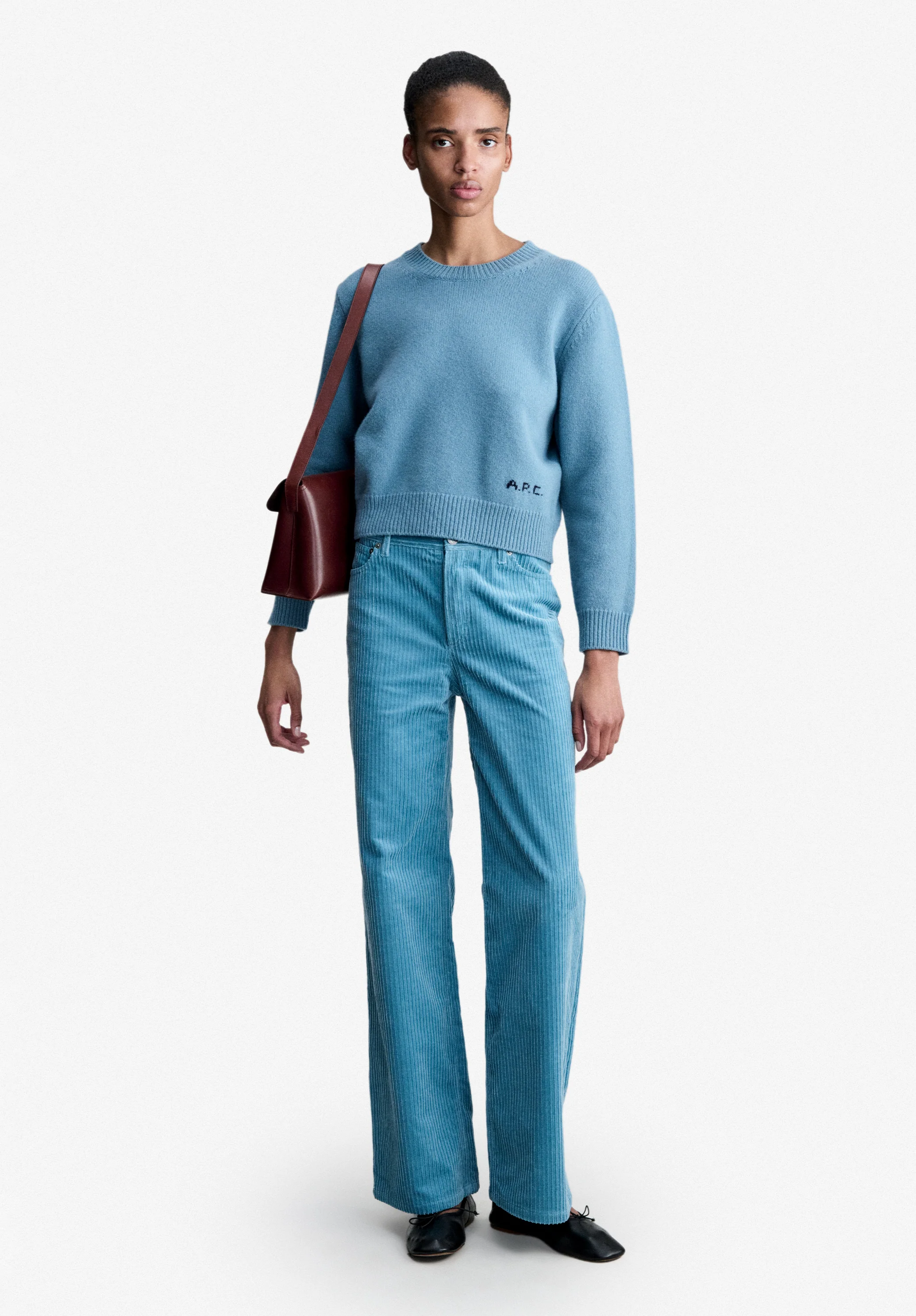 Pull boxy gris bleu en laine - Gris bleu