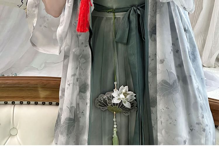 Francoix - Bloemen Hanfu Jas / Camisole Top / Maxi Rok / Set