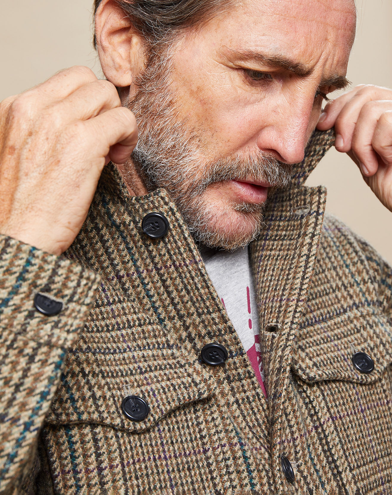 Hartford Blouson en Laine mélangée Dayton piedd-de-poule kaki/charcoal/noix