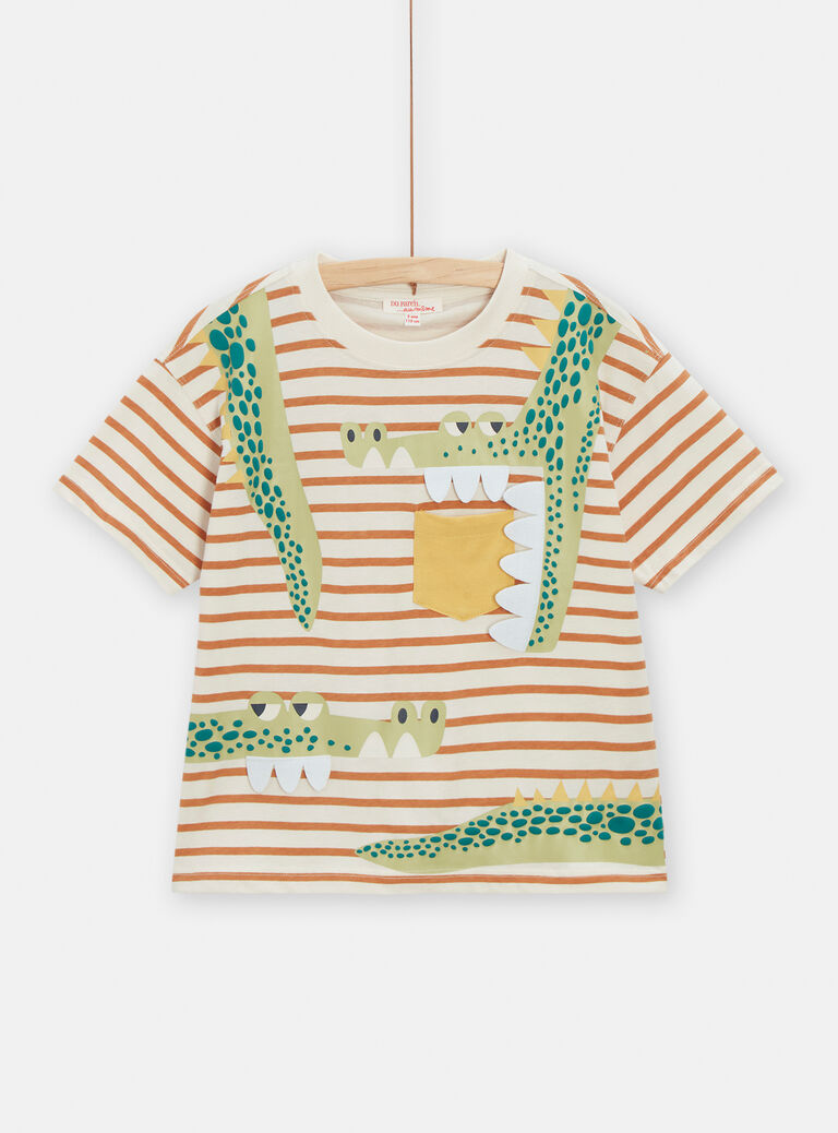 T-shirt rayé avec animation crocodile pour garçon