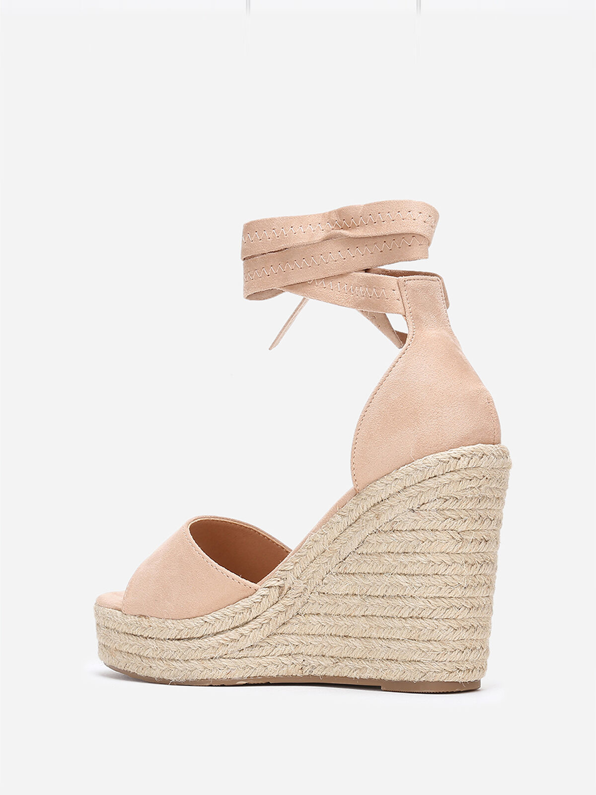 Sandales beiges à semelle compensée et liens Beige- Beige
