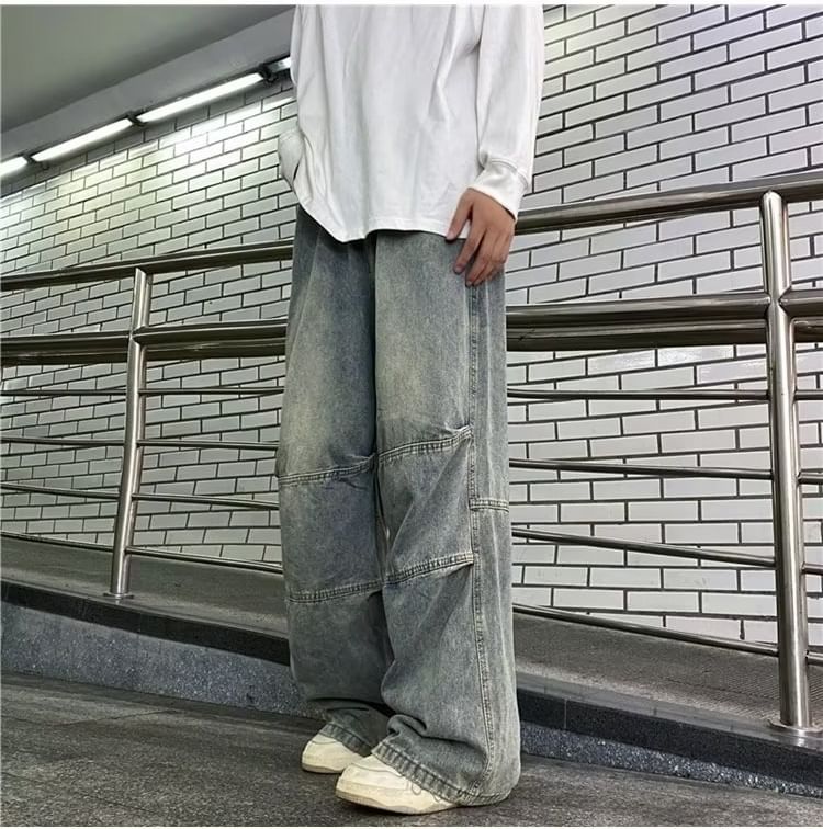 Kenning - Mid Rise Washed Wide Leg Jeans