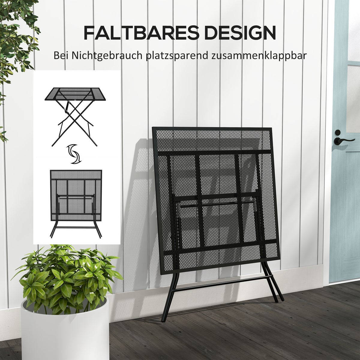 Outsunny Tuintafel, Opvouwbare Balkontafel, Draagvermogen tot 70 kg, 80 x 80 x 74 cm, Staal, Zwart