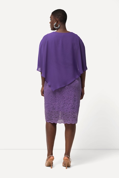 Abendkleid, Chiffon-Cape, Jersey, Spitzensaum, 3/4-Arm