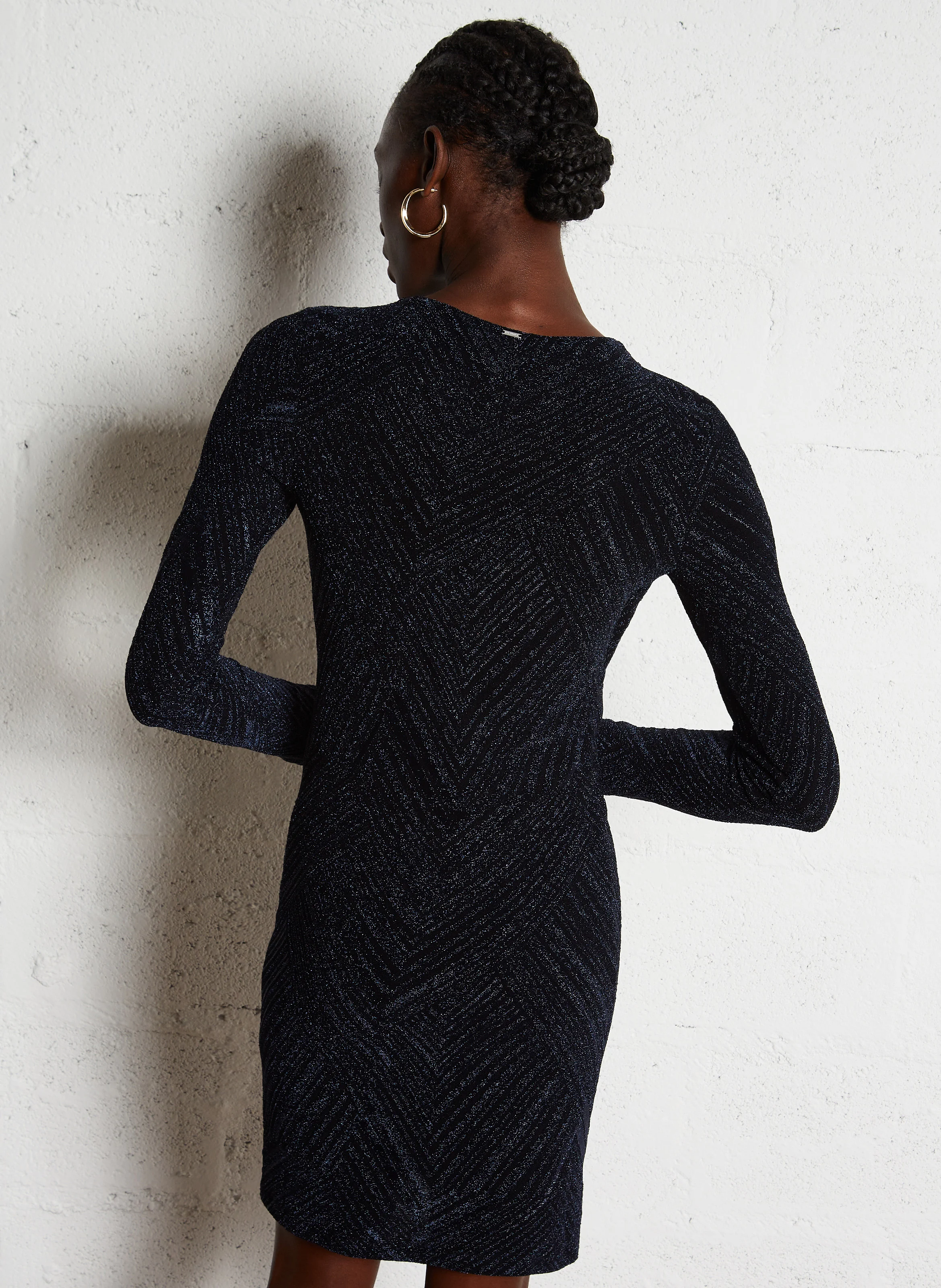 Robe courte col rond en maille lurex | Bleu