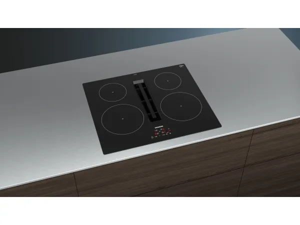 Siemens iQ300 EH611BE15E - Induktions kogeplade - 4 plader - Niche - bredde: 56 cm - dybde: 49 cm - Klasse B - rammeløs - sort med downdraft-udstødning (ekstraktion og recirkulation med ekstra ekstraktion og recurkulationssæt)
