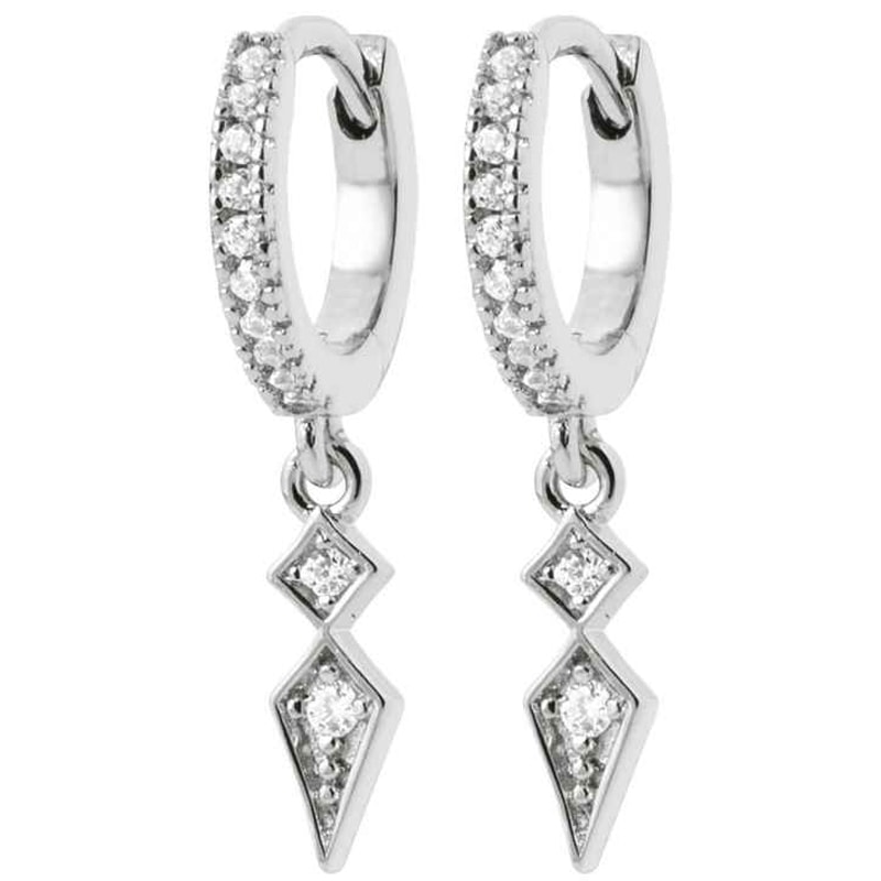 Boucles d'oreilles créoles & pampilles - Argent 925/1000 rhodié/1000 rhodié & oxyde de zirconium