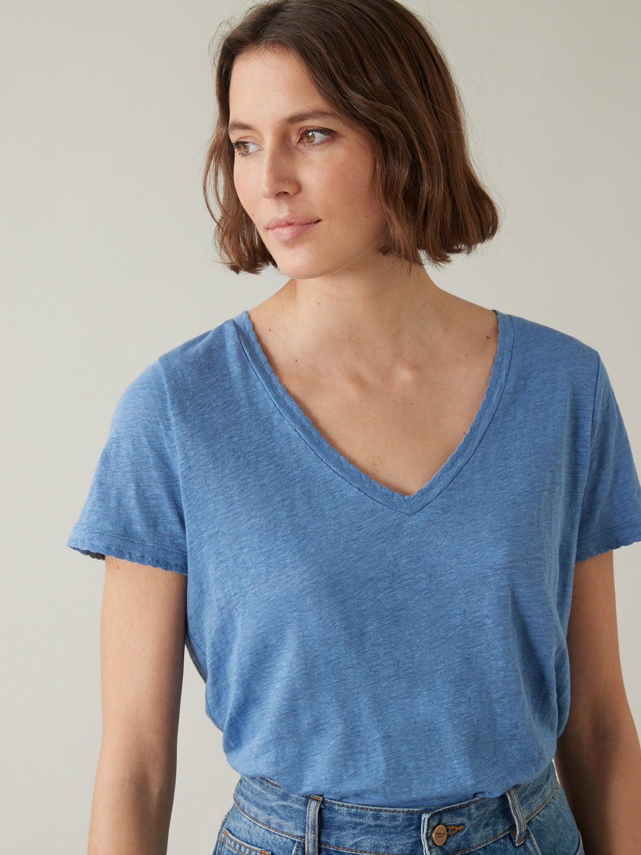 T-shirt lin col V femme
