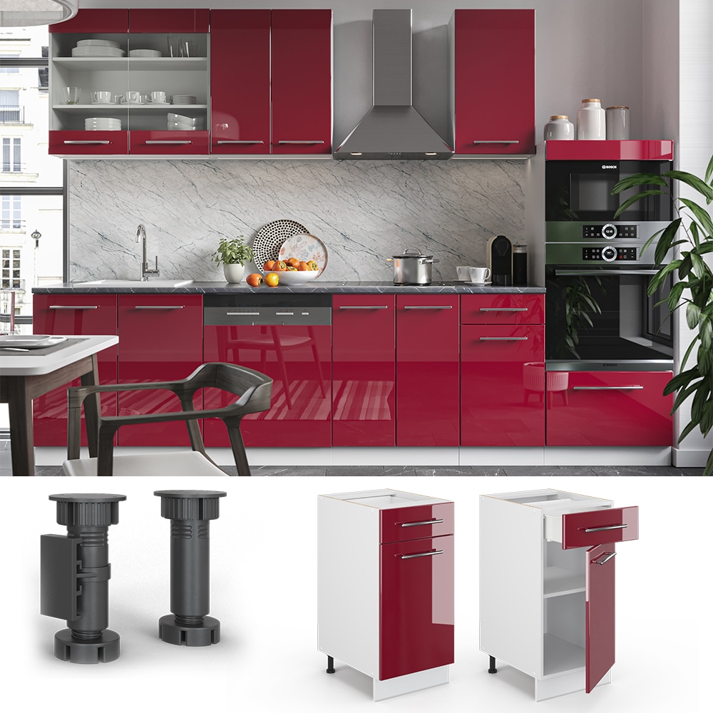 VICCO Schubunterschrank 40 cm Bordeaux Hochglanz Küchenschrank Hängeschrank Küchenzeile Fame-Line