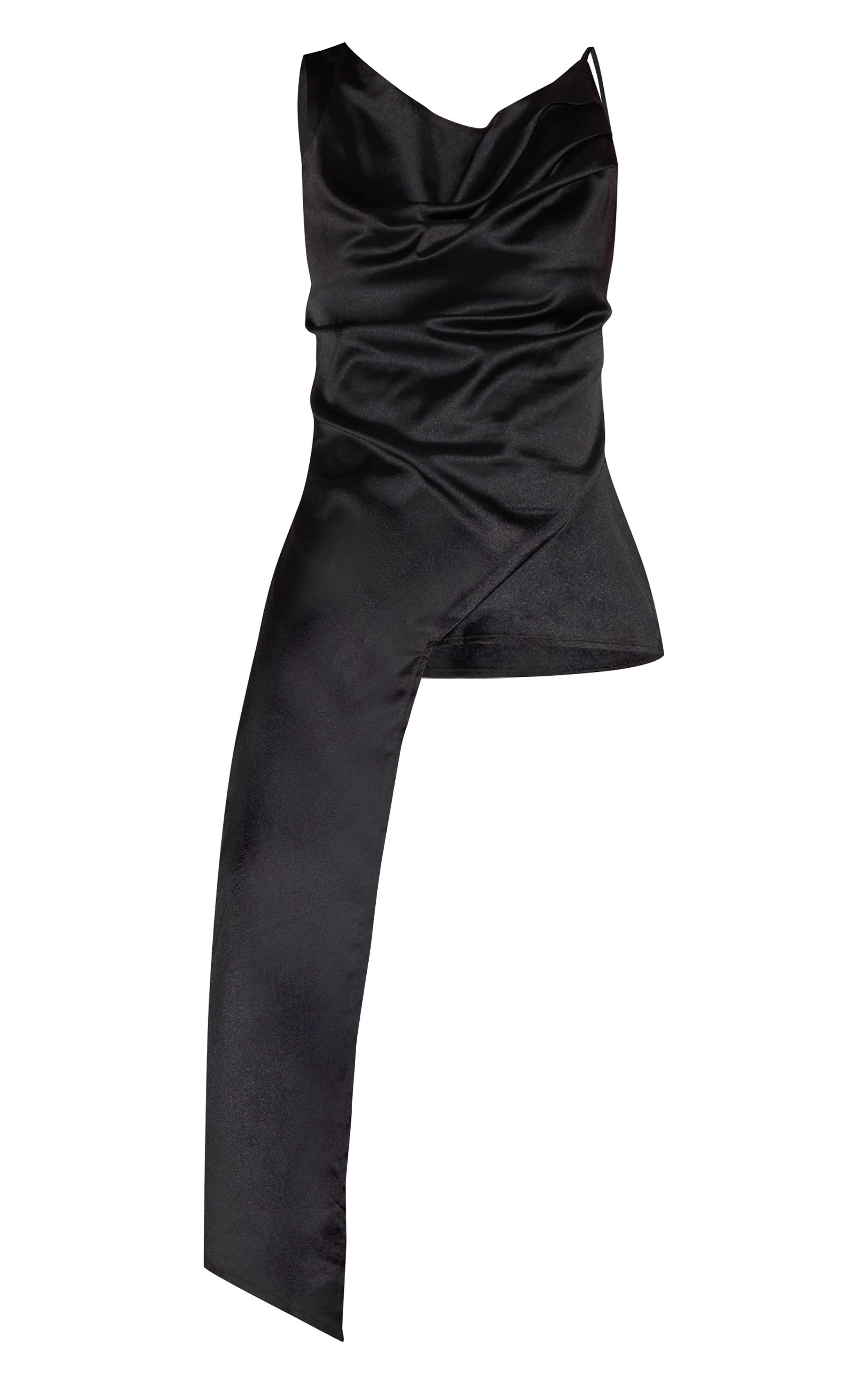 Noir Haut Asymétrique En Satin