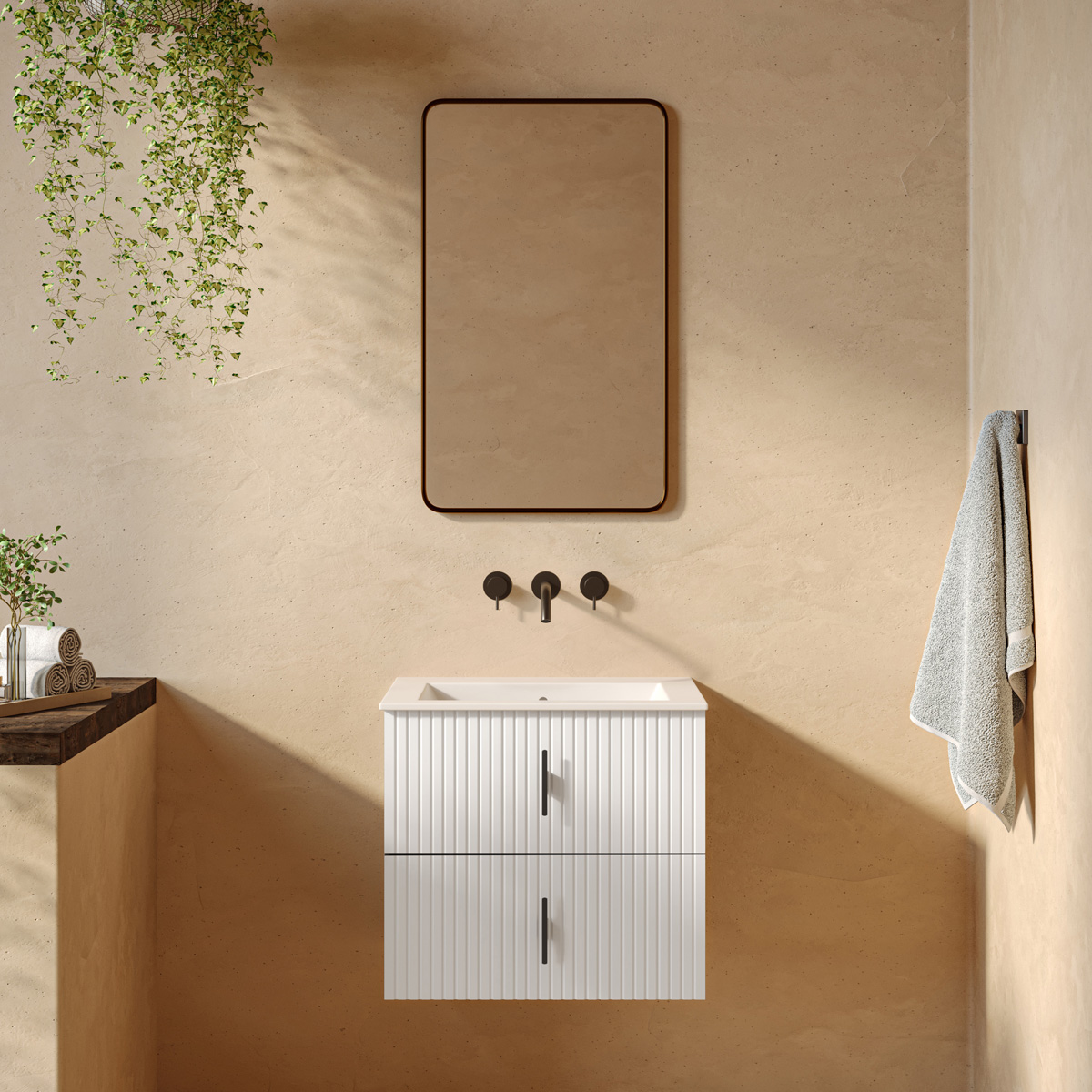 Muebles Raya onderkast ribbelfront 60cm met 2 softclose lades wit mat