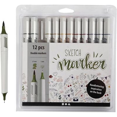 Creativ Company Sketch Marker Tusjer Milde Farger, 12-pack