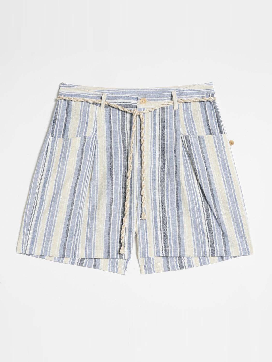 Short Femme Rayures Verticales Coton Bleu